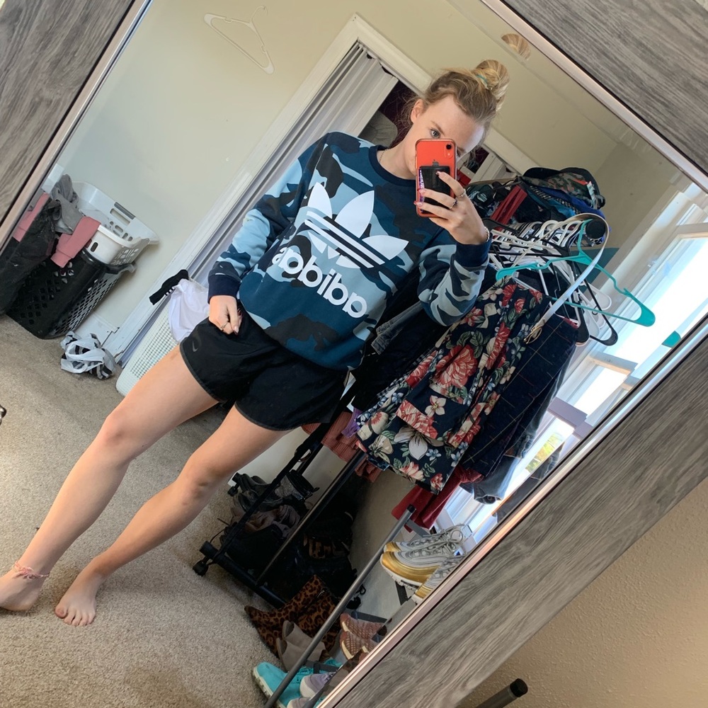 Blue camo adidas crewneck